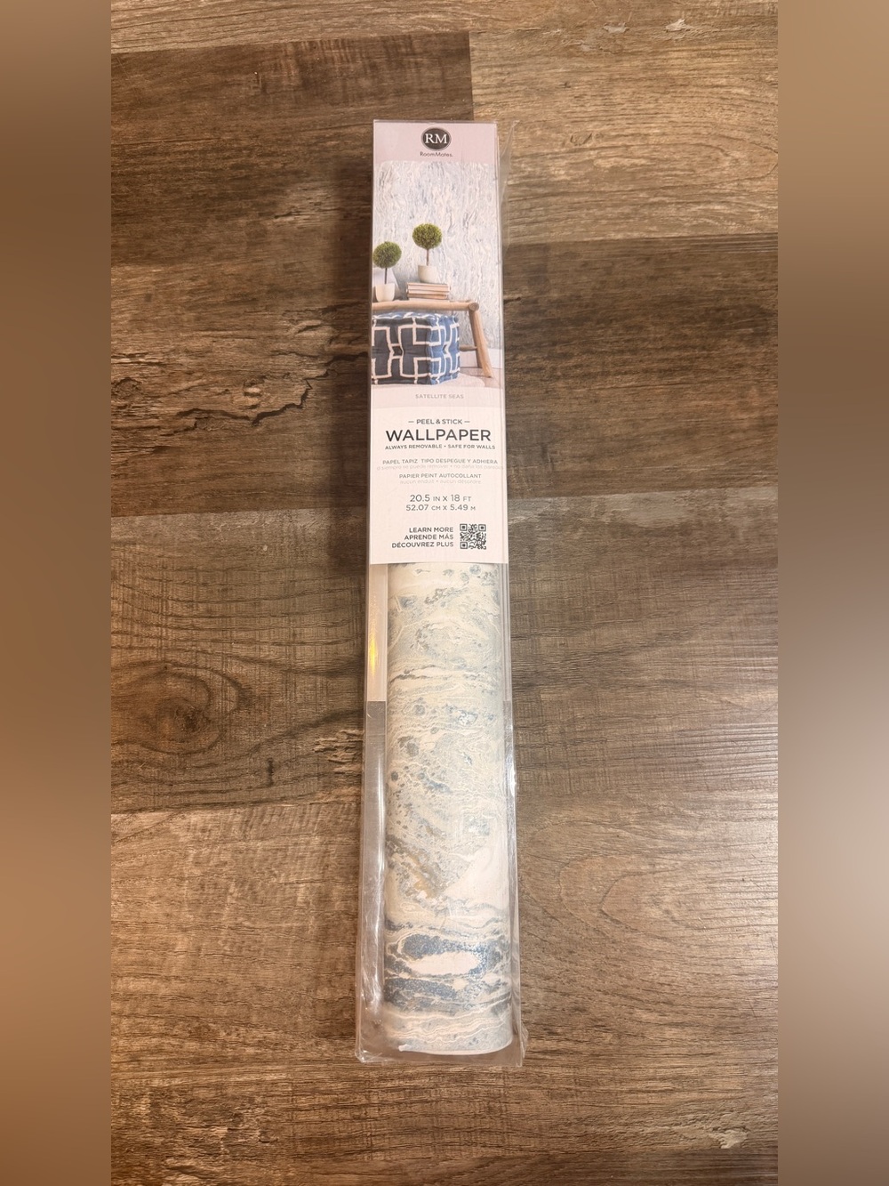 New Roommates Marble Effect Peel & Stick Wallpaper in Blue, White, Cream